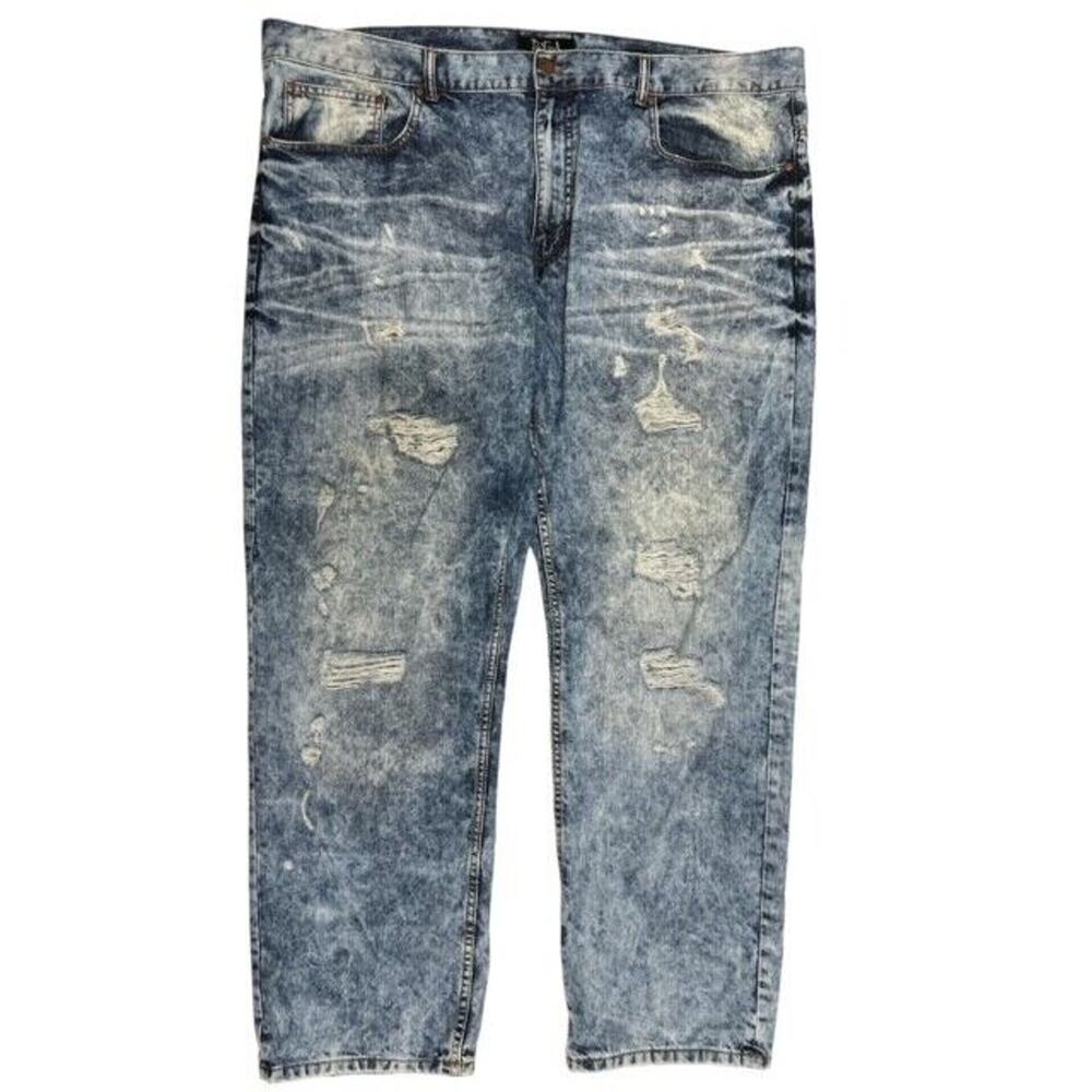 Refuel Jeans 48x33 Straight Fit Unique Blue Stone Wash Popular Distressed Denim